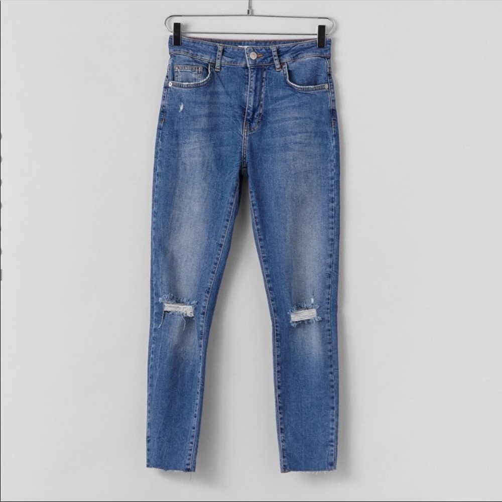 Bershka skinny medium rise ripped jeans